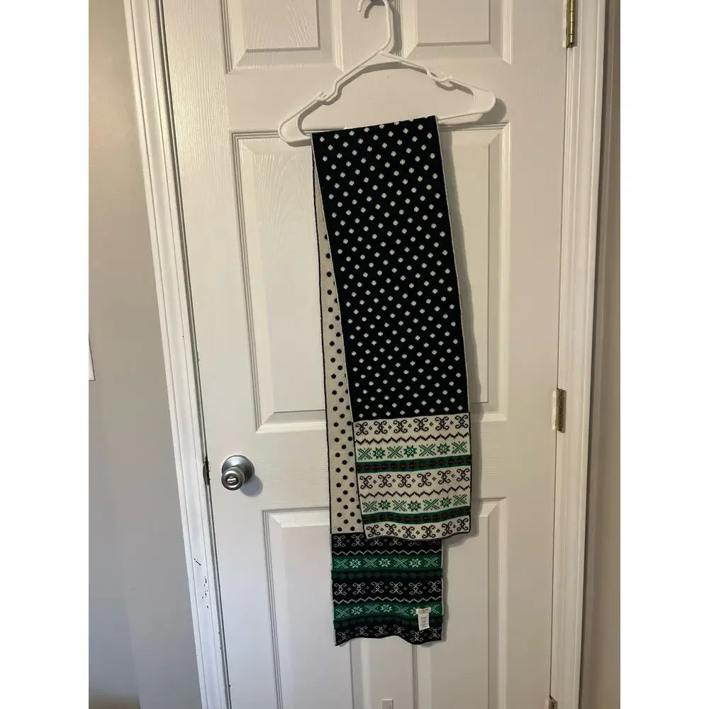 J. Crew Fair Isle Knit Polka Dot Reversible Scarf Blue Green White